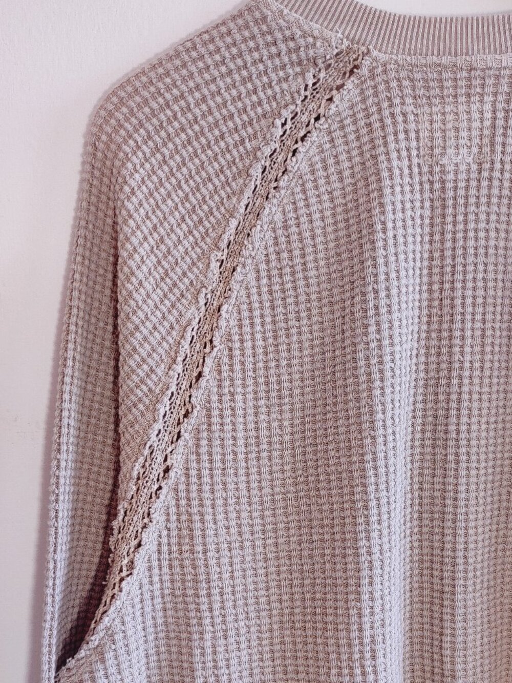 American Eagle Seriously Lived In Waffle Knit Top XXSmall Crochet Lace Coastal - Picture 8 of 8